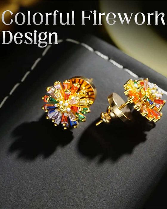 Colorful Firework Stud Earrings 💎 Zirconia Design & Minimalist Elegant