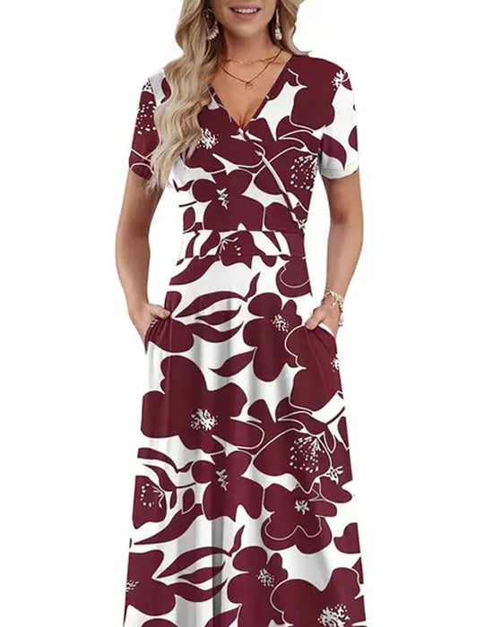 V-Neck Printed Short-Sleeved Dress