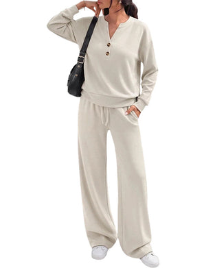 Long Sleeve Top Wide-Leg Pants Set