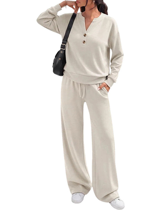 Long Sleeve Top Wide-Leg Pants Set