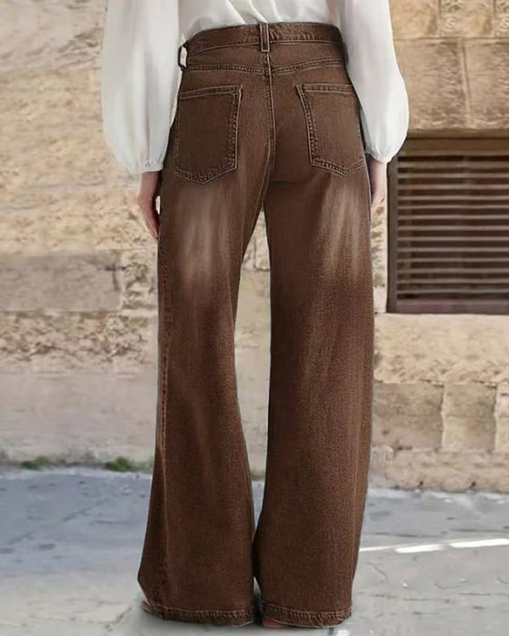 Multi-Button Washed Loose Jeans