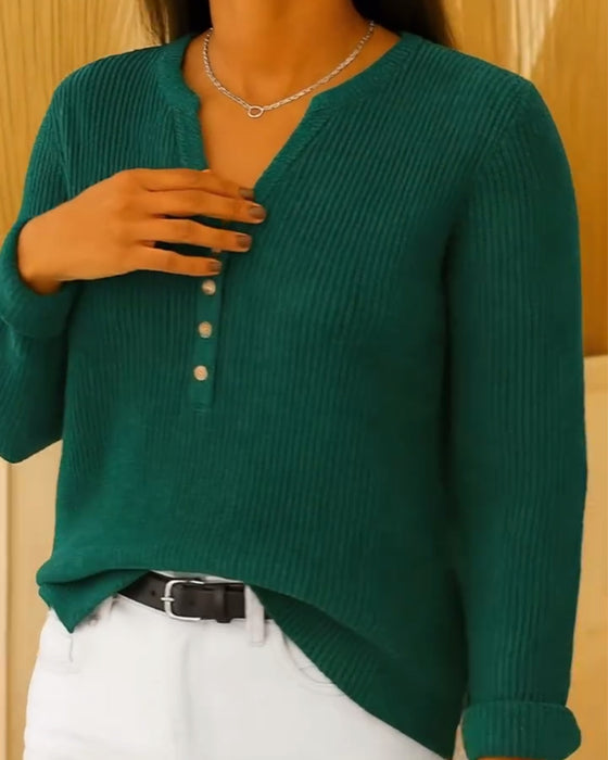 Elegant V-Neck Button Jumper