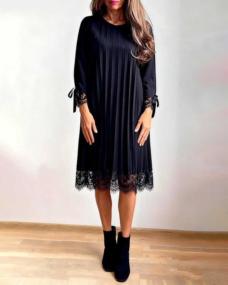 Lace-Trimmed Pleated Dress