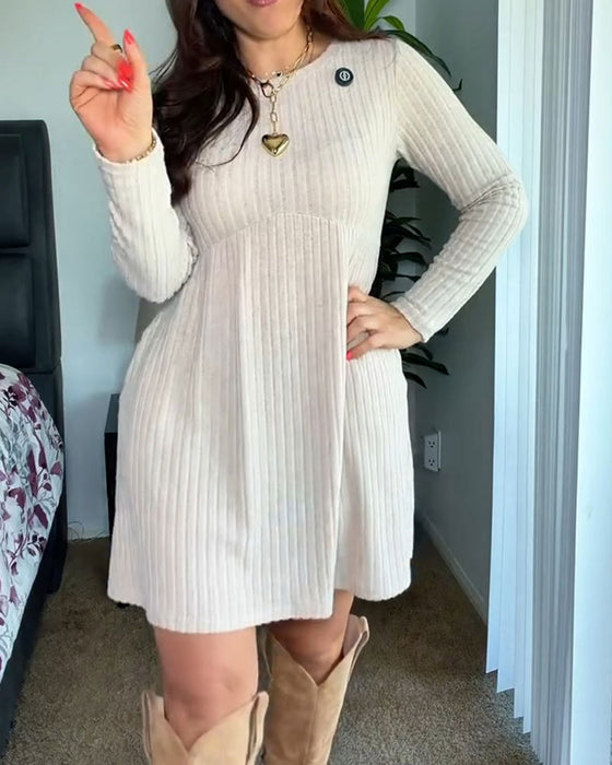 Crewneck Long-Sleeve A-Line Dress