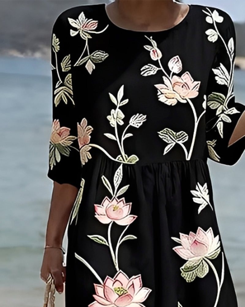 Floral Round Neck Dress