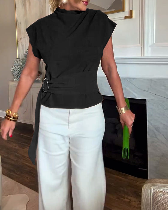 Temperament Waist Solid Color Blouse