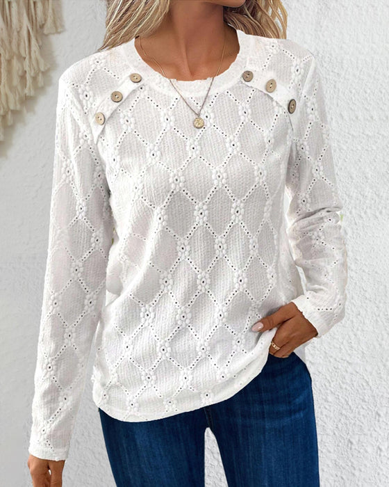 Button printed long sleeve top