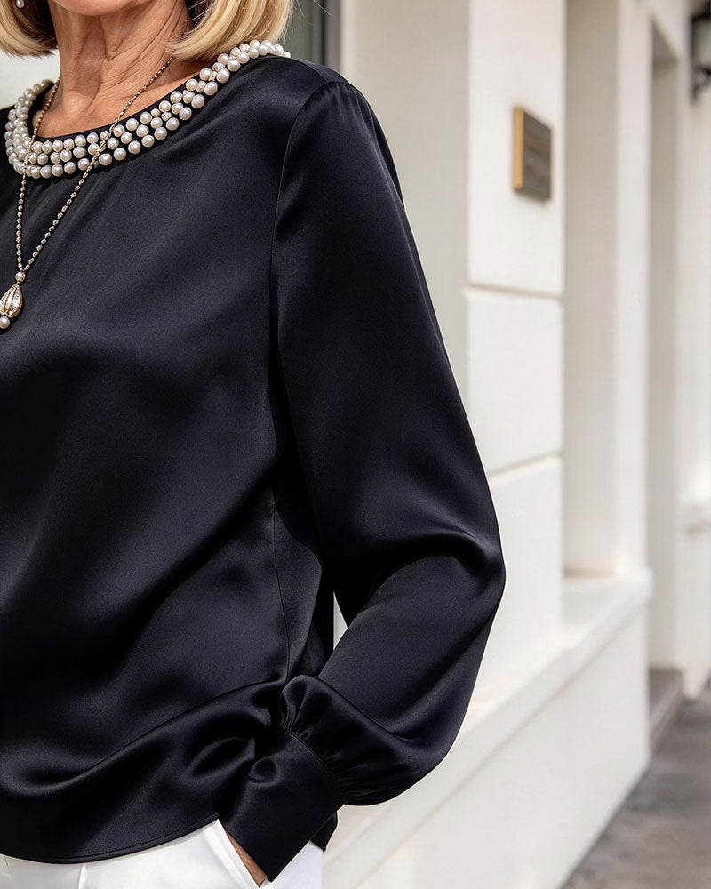 Round Neck Lantern Long Sleeve Blouse