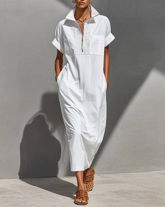 Lapel Zipper Pocket Dress
