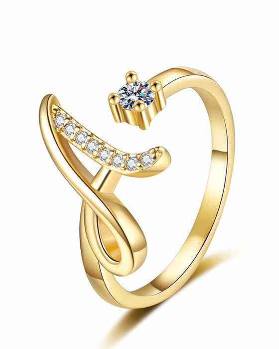 Adjustable Sparkling Initial Ring For Women
