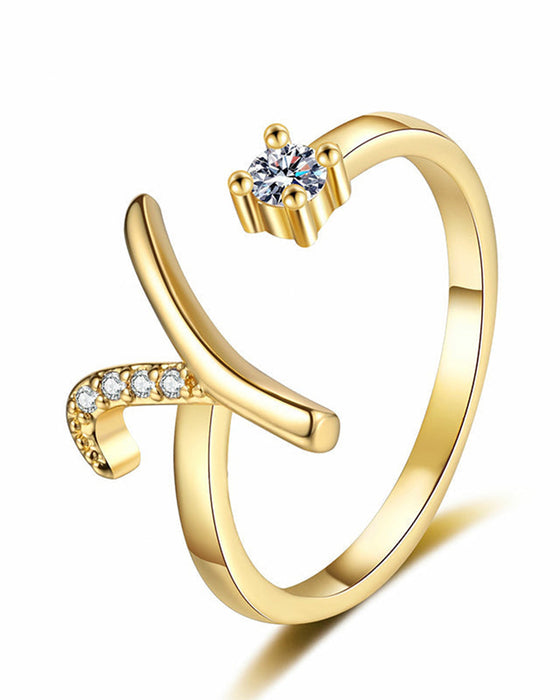 Adjustable Sparkling Initial Ring For Women