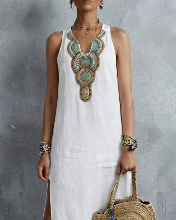 Sleeveless V-Neck Bohemian Long Dress