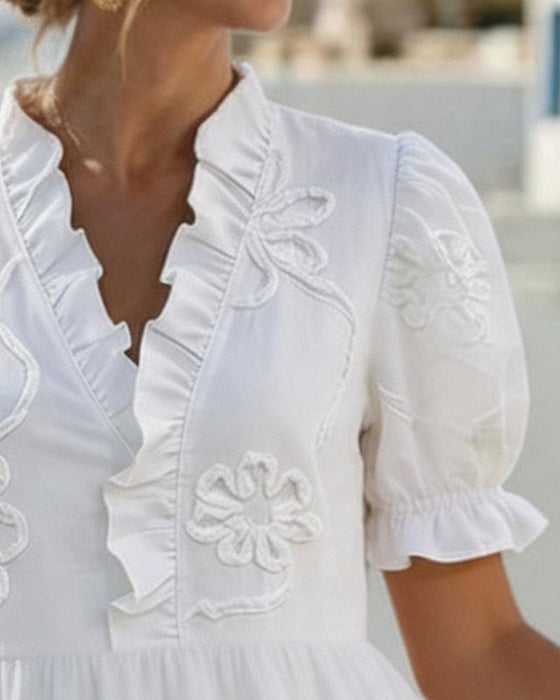 Puff Short Sleeve Floral Dress