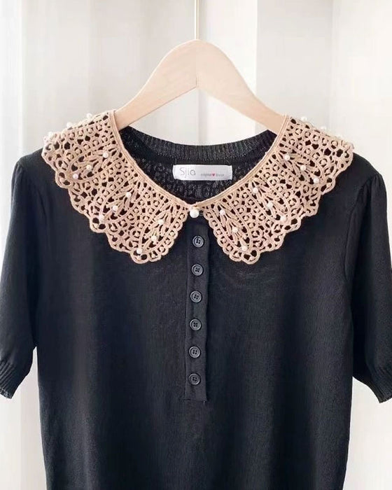 Solid-Color Lace False Collar