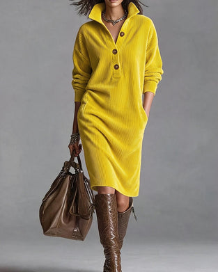 Collared Button Pocket Striped Dress