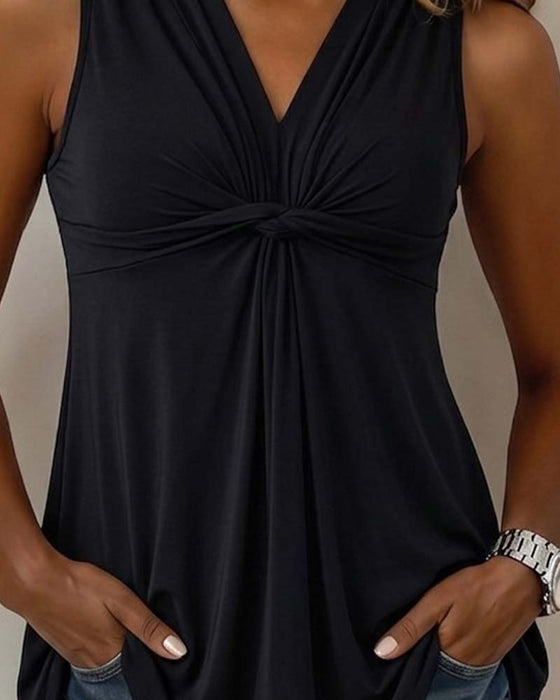 Twist Knot V-Neck Sleeveless Tank Top