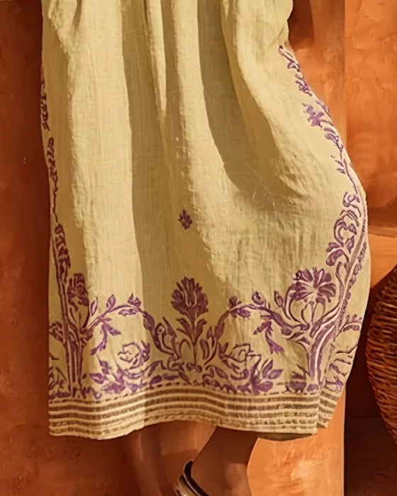 V-Neck Ethnic Print Loose Fit Dress