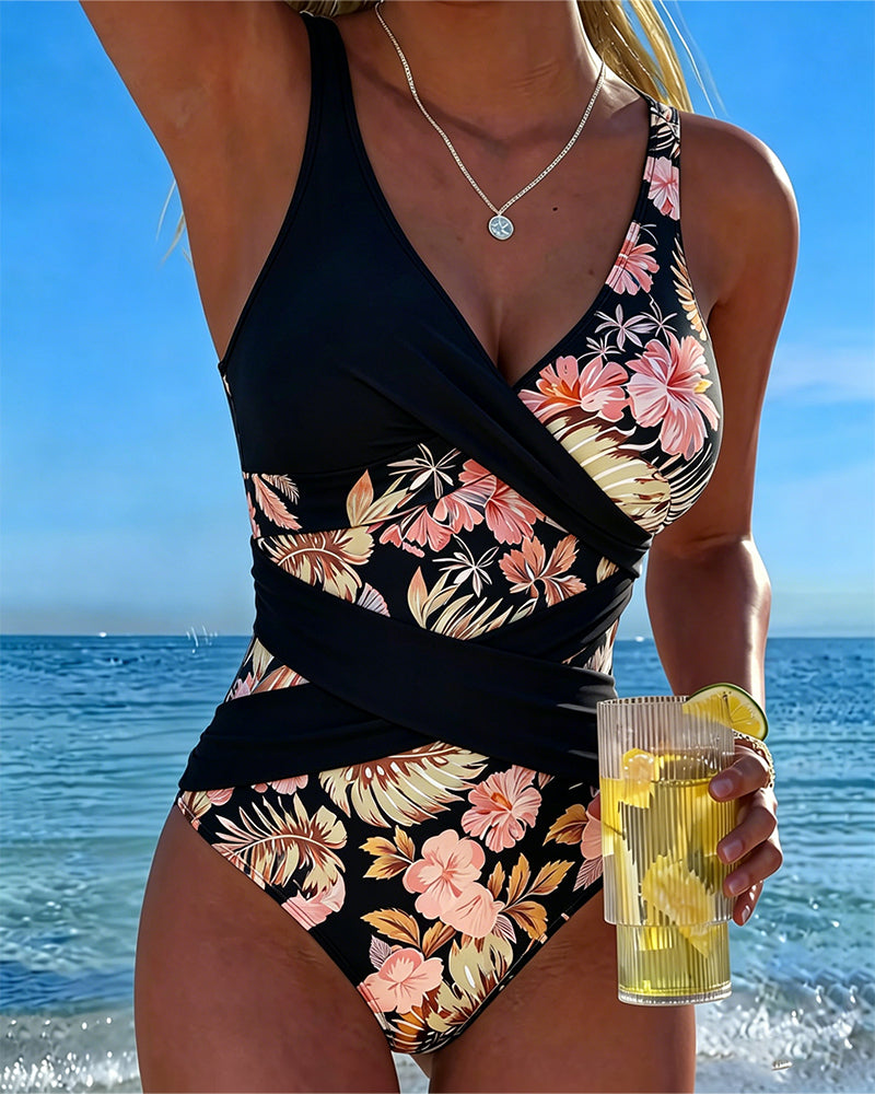 Contrast Floral One-Piece