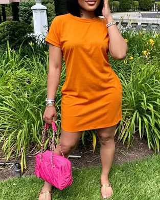 Crew Neck Short Sleeve Fitted Dress