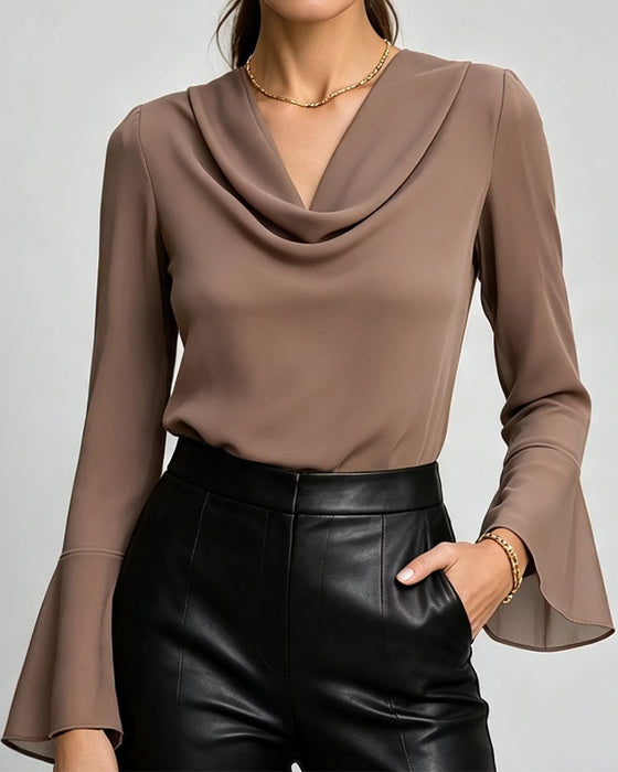 Mock Neck Long Sleeve Solid Blouse