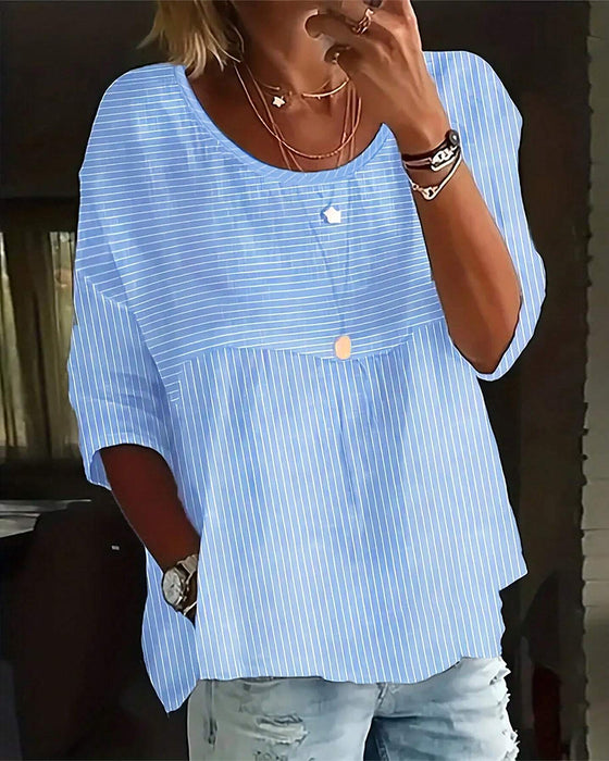 Striped print crew neck casual top