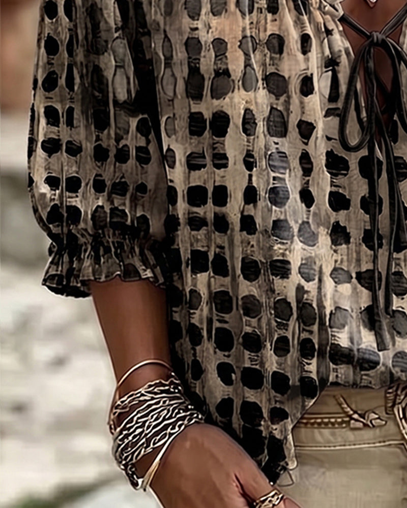 Polka Dot Lace Up Blouse