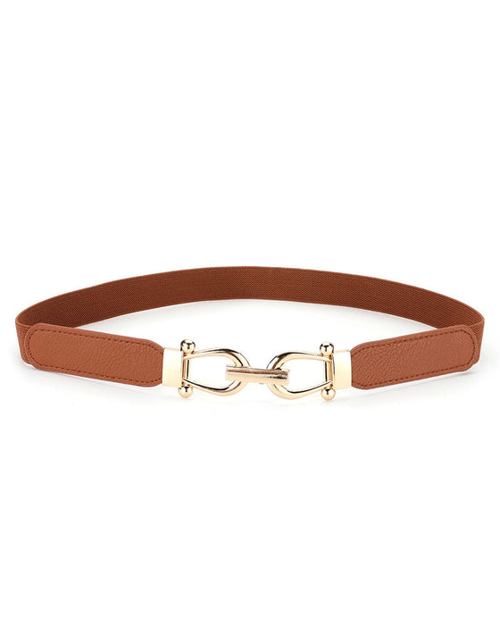 Women Stretchy Waist Belt Retro Elastic Skinny Belt for Ladies with Gold Buckle