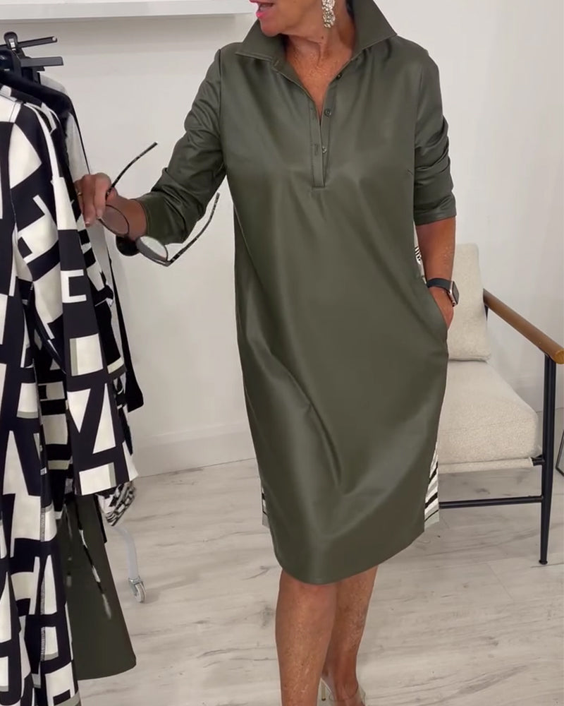 Lapel Solid Long Sleeve Dress