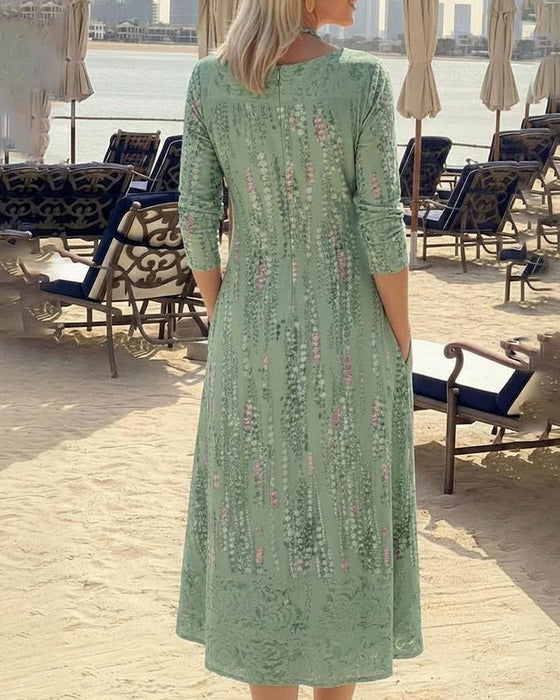 Square-Neck Printed Front-Button Dress