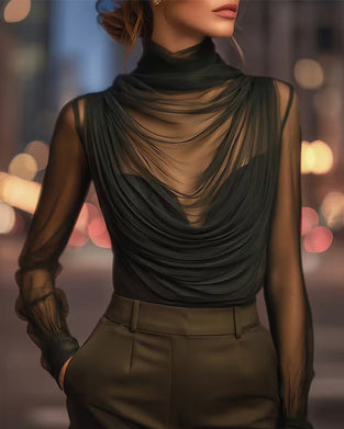 Mesh High-Neck Sheer Ruched Set