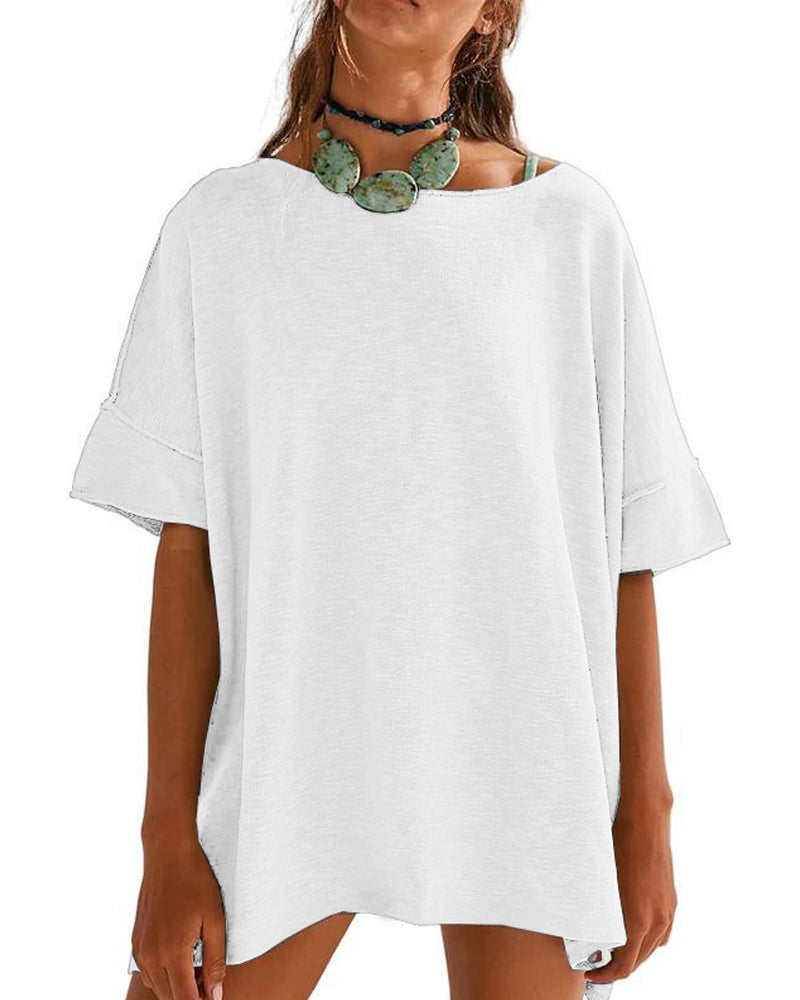 Solid Color Patchwork Half-Sleeve T-Shirt
