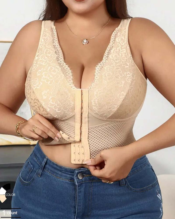 Women Front-Closure Buckle Push-Up Wire-Free Posture-Correcting Supportive Bra