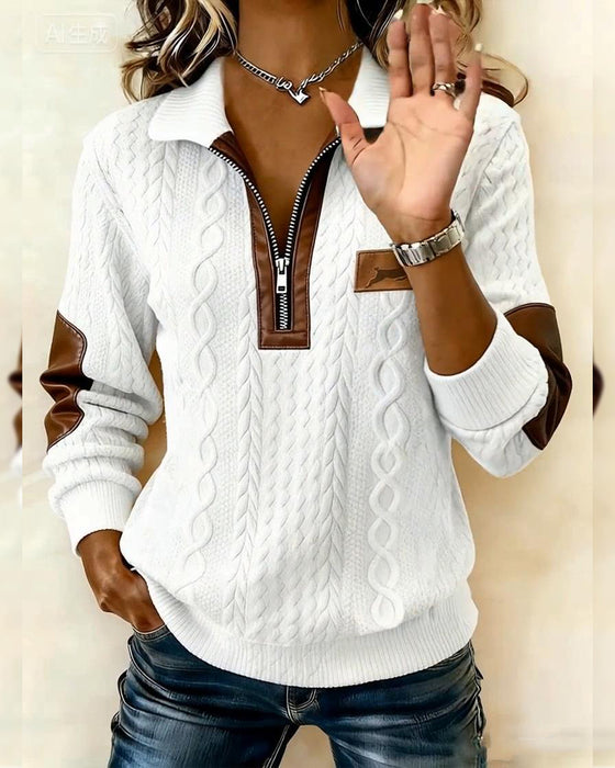 Long-Sleeved Zip-Up Color-Blocked Sweatshirt