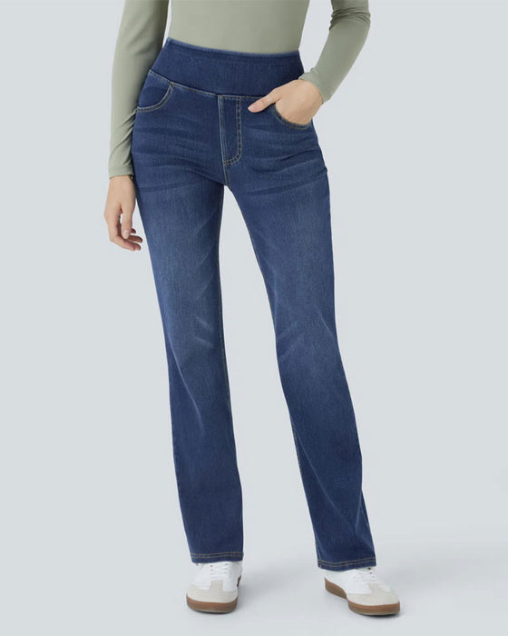 High Waist Denim Pocket Flare Pants