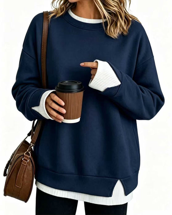 Fake Layered Loose Long Sleeve Sweatshirt
