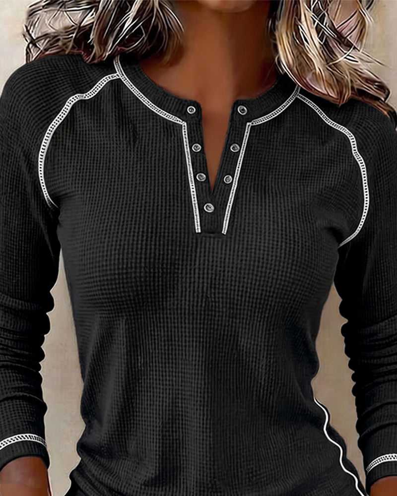 Waffle Henley Long Sleeve Top
