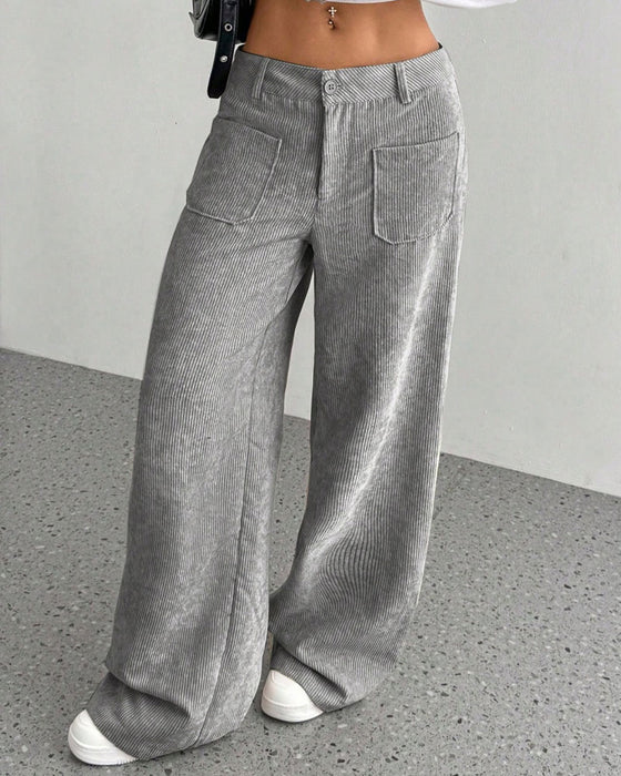Front Back Pocket Solid Straight Leg Long Pant