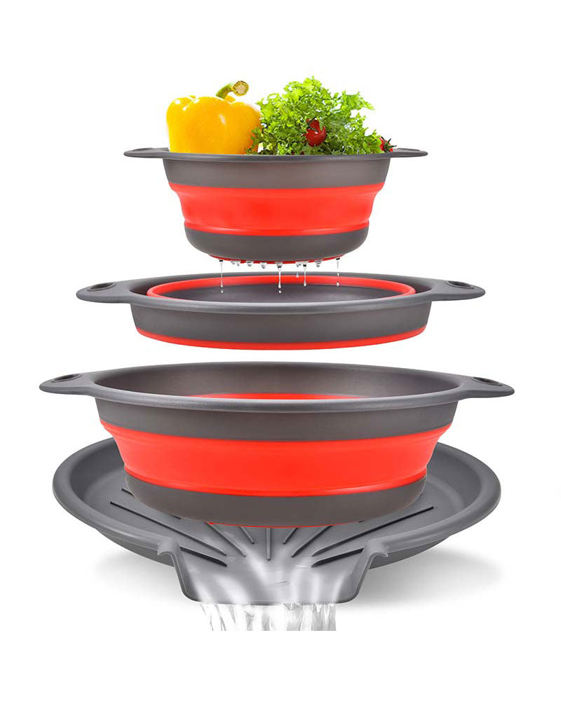 Collapsible Kitchen Strainer Colander Set with Drainage Base Tray