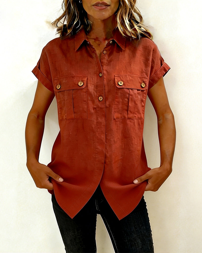 Pocket Cotton Linen Short Sleeve Shirt