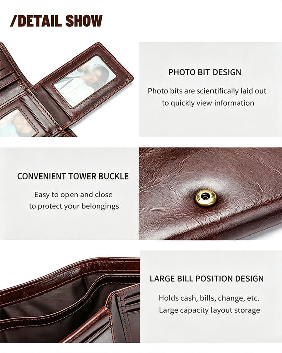 Men's Genuine Oil-Wax Cowhide RFID Wallet