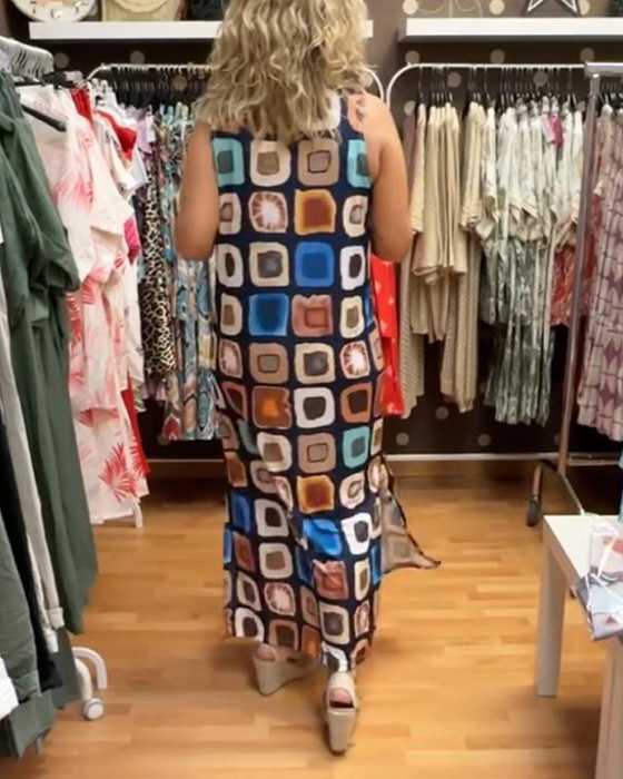 V-neck sleeveless printed loose dress