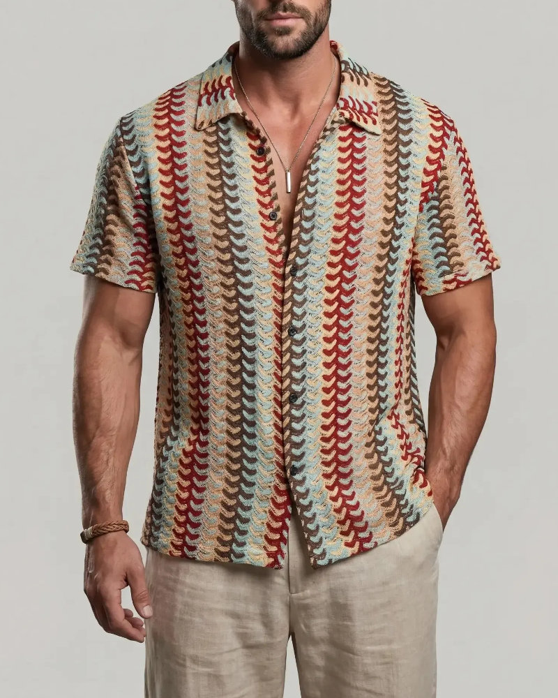 Colorful Hollow-Out Breathable Short-Sleeve Shirt