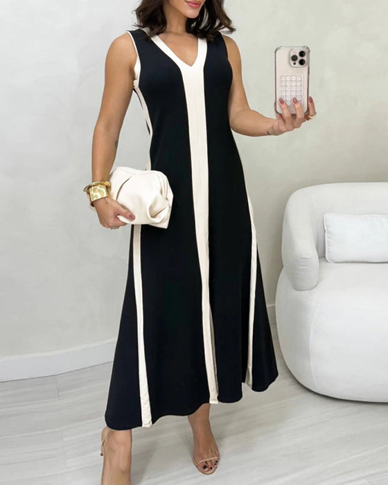 Color-Blocked Sleeveless Slit Maxi Dress