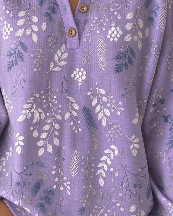 Waffle Henry Collar Floral Print Sweatshirt