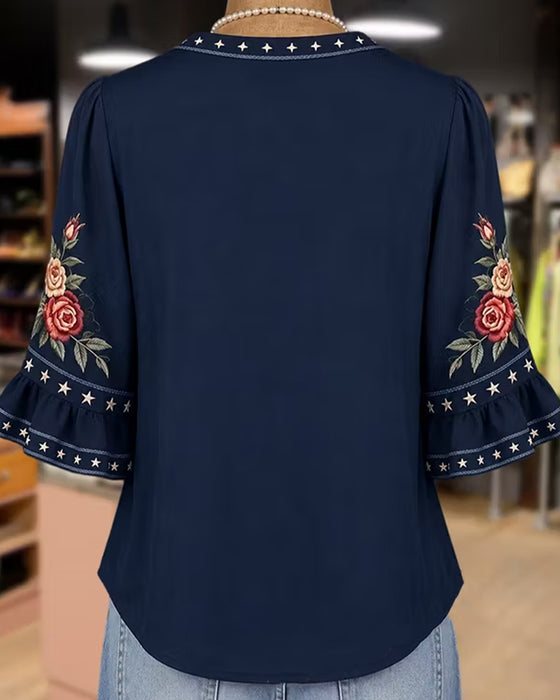 Printed Ruffle Sleeve Blouse