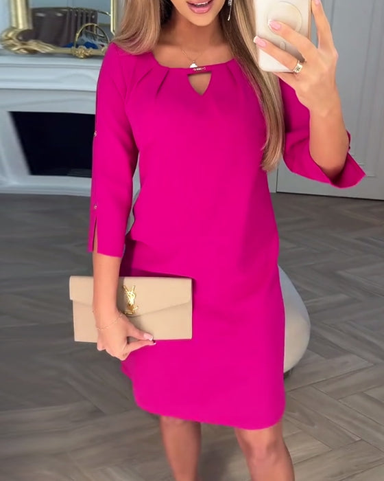 Elegant Solid Color Hollow Straight Dress