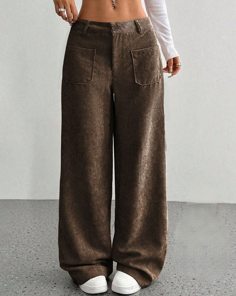 Front Back Pocket Solid Straight Leg Long Pant