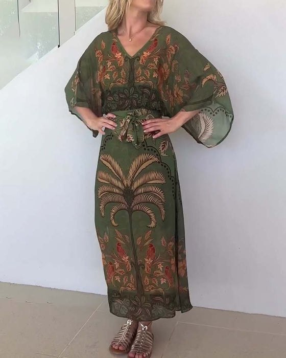 Printed V-Neck Resort Dress