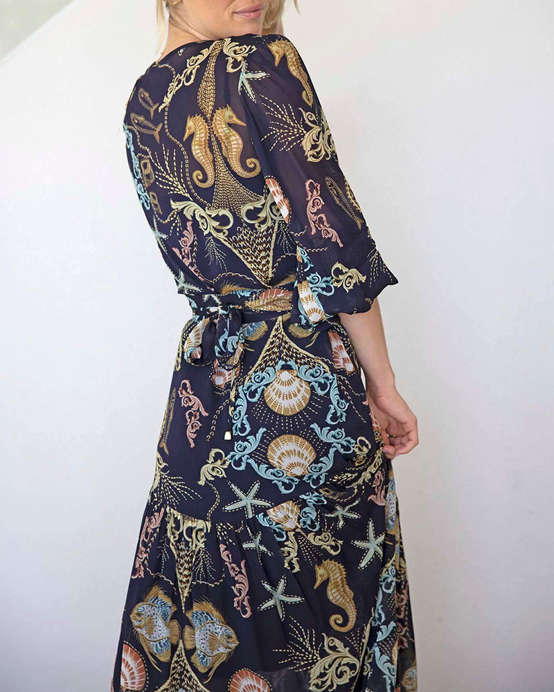 Ocean Element Print Maxi Dress