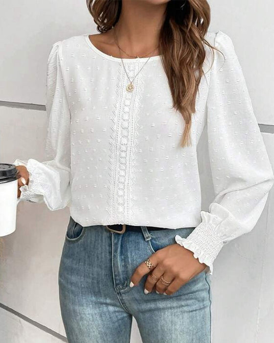 Simple Round Neck Solid Color Blouse